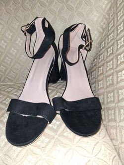 Black Faux Suede Block Heel Ankle Strap Sandals sizes 6.5