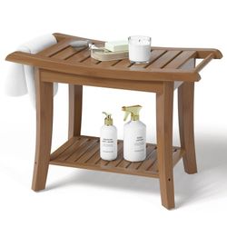 Bambloom Shower Bench,2-Tier Waterproof Shower Seat,Bamboo Shower Chair for Bathtub,Walnut