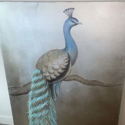 Beautiful Kirkland Signature  Large Metallic Peacock Painting