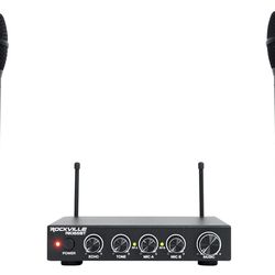 Rockville RKI65BT Dual UHF Wireless Microphones Karaoke Interface, Bluetooth Connectivity, Adjustable Echo, 8 Switchable Frequencies, Perfect for Home