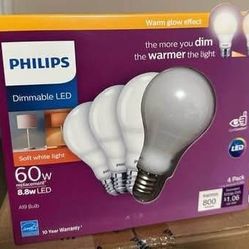 NEW! 4 Pack Philips Dimmable LED 8.8w (60watt) Light Bulbs - Soft White Light