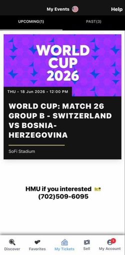 4x tickets available for Switzerland vs Bosnia-Herzegovina - World Cup - Match 26 (Group B