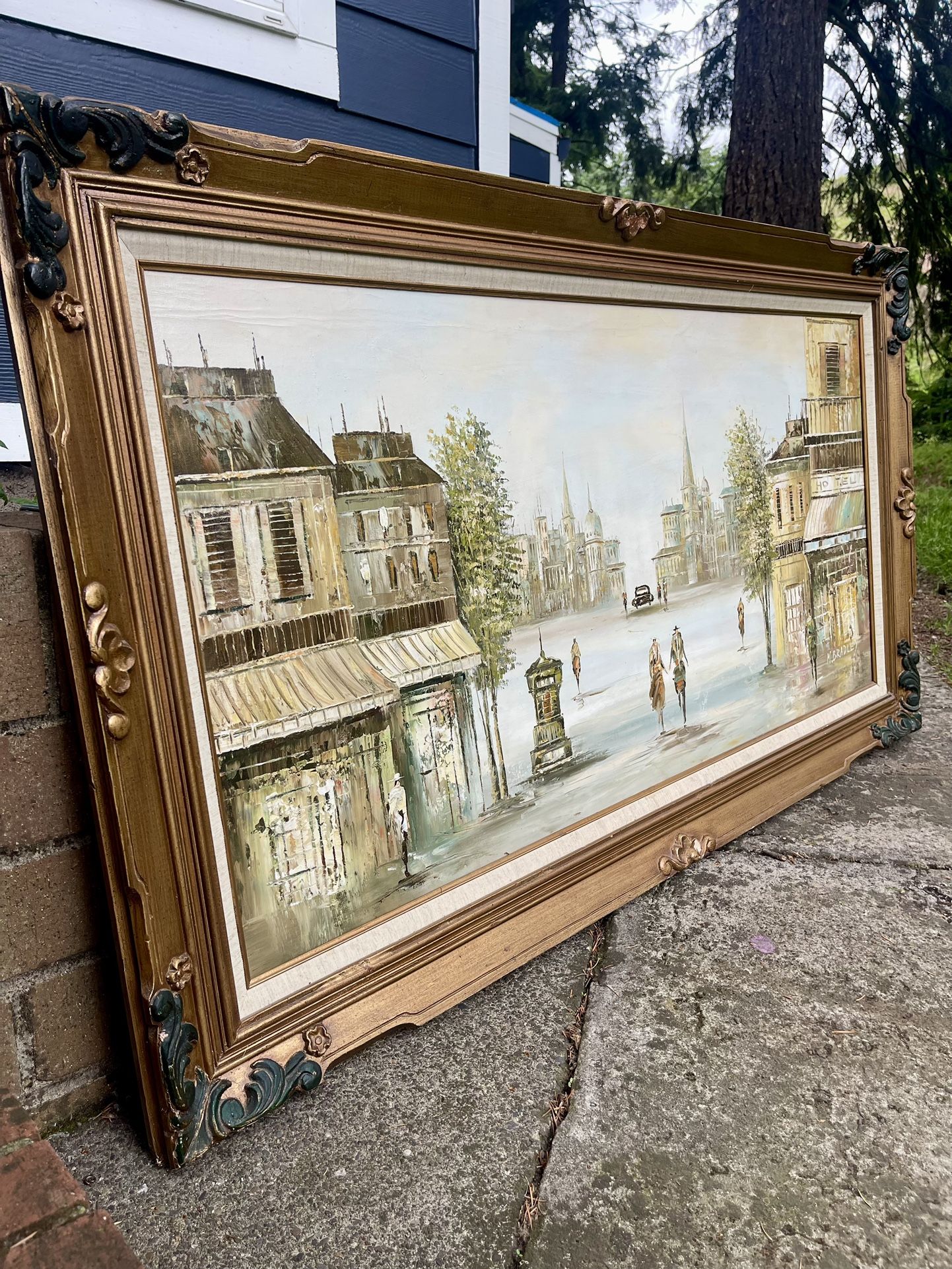 Large Vintage Oil Painting Gold Frame