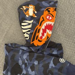 Bape Navy Blue Camo Tiger Hoodie Size M 