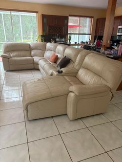 beige synthetic leather power reclining sectional sofa