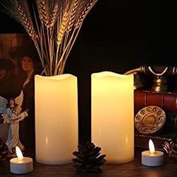 3” x 6 ” Outdoor Waterproof Flameless Pillar Candles with Timer, Battery Operated LED Flickering Christmas Thanksgivings Decoration 