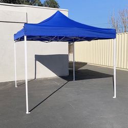 (Brand New) $110 Heavy-Duty 10x10 ft Popup Canopy Tent Instant Shade w/ Carry Bag Rope Stake, White/Blue 