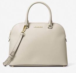 Michael Kors Cindy Large Leather Dome Satchel in Light Cream Leather, new with tags