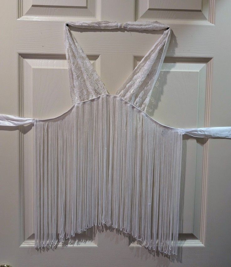 Lacy Halter With String Fringe Skirt And Ribbon Sash. XS Or Small