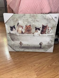 Kitty Cat Bath Buddies Canvas Wall Art 16 in x 20 in