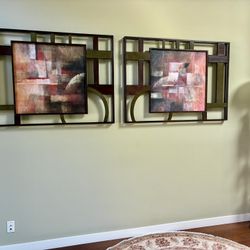 Geometric Metal And Canvas Artwork