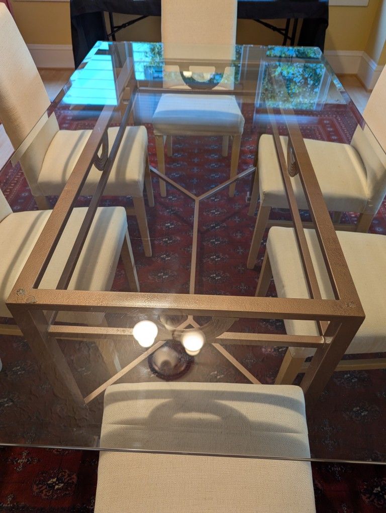 Glass Table Bronze Base Hollywood Regency Style 72"X 42"