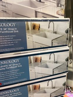 SINKOLOGY Josephine 34 in. 3-Hole Quick-Fit Farmhouse/Apron-Front Drop-In Single Bowl Crisp White Fireclay Kitchen