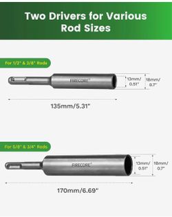 2pcs SDS Plus Ground Rod Driver Bits for 1/2 3/8 5/8 3/4 Inch Rods SDS Ground Rod Driver for SDS Plus Hammer Drill, One-Piece T Post Driver Bit for El