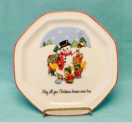 Vintage Papel California small Christmas plate made in Japan snowman animals