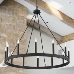 40ln Modern Farmhouse Wagon Wheel Chandelier