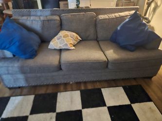 Gray Fabric Sofa with Nailhead Trim