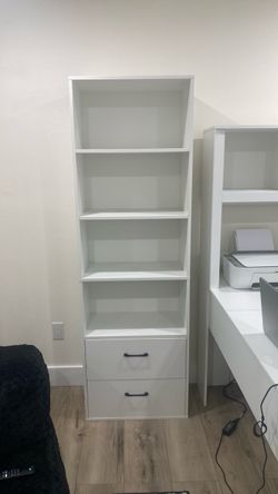 White Office desk with hutch and bookcase