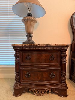 Bed side table with Mable top and bed side lamp
