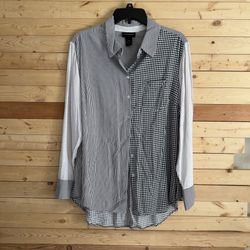 LANE BRYANT Black White Multi Pattern High Low Button Down Shirt plus Size 14/16