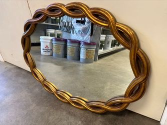 Vintage Hollywood Regency Style Oval Mirror with Wooden Rope-Weave Frame