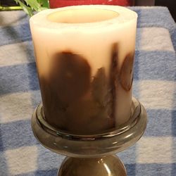 Mint Condition Glass Candle Pillar And Never Used Candle