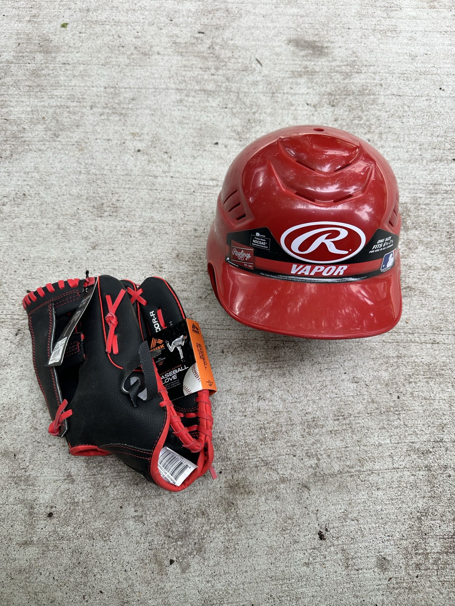 Kids Softball Rawlings Helmet and RBX Leather Baseball Glove