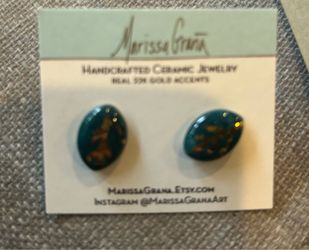Handcrafted ceramic earrings with gold accents brand new in box