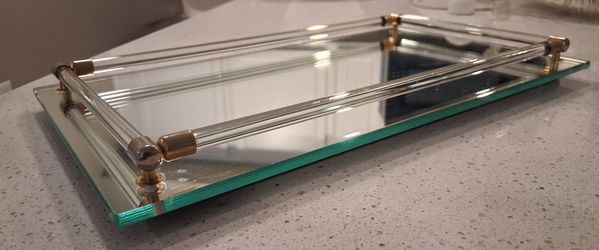 Mirrored Art Deco Lucite Rim Vanity Tray