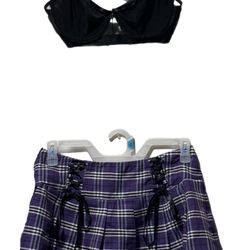 Avid Love (IC) Women’s Schoolgirl Mini Skirt Bra Set Sz L Purple Lingerie EUC