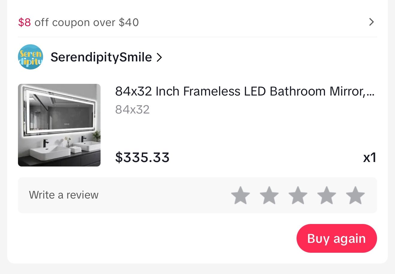 84x32 Mirror W Touch Light