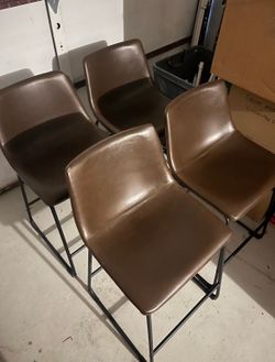 Set of 4 brown faux leather barstools 26”