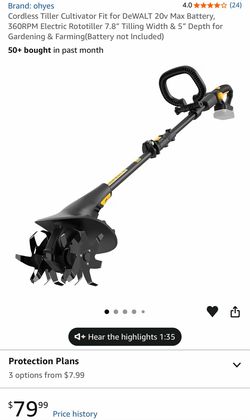 Cordless Tiller Cultivator Fit for DeWALT 20v Max Battery (New)