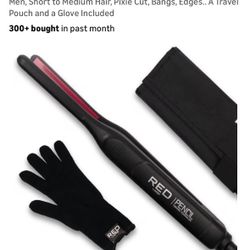 Red by Kiss Pencil Flat Iron up to 450°F Thin Small Tourmaline Ceramic Plate 0.3 inch (3/10") for Women and Men, Short to Medium Hair, Pixie Cut, Bang