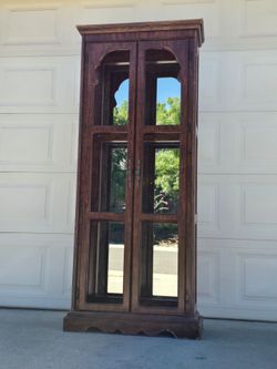 Slim Wood & Glass Curio Cabinet / Display Case (All Shelves Included)