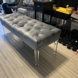 Silver Grey Ottoman Bench Acrylic Legs 