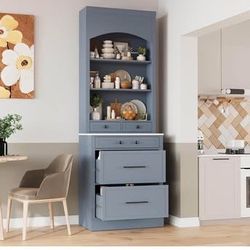 Newly assembled 83.7" High Kitchen Pantry Set of 2 Modern Freestanding Cabinet Hutch