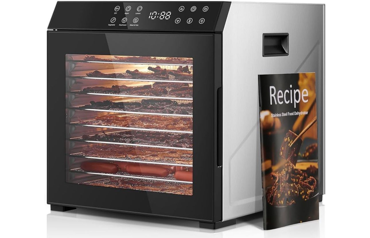 FOHERE Food Dehydrator for Jerky 1000W, 10 Trays With Large 9.04ft? Drying Space, 176°F Temperature Control, Digital Adjustable Timer, Light, Dryer Ma