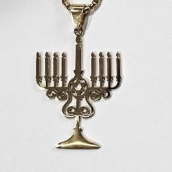 UNISEX STAR OF DAVID MENORAH ORNATE FASHION GOLD XTRA LONG CHAIN JUDAISM...