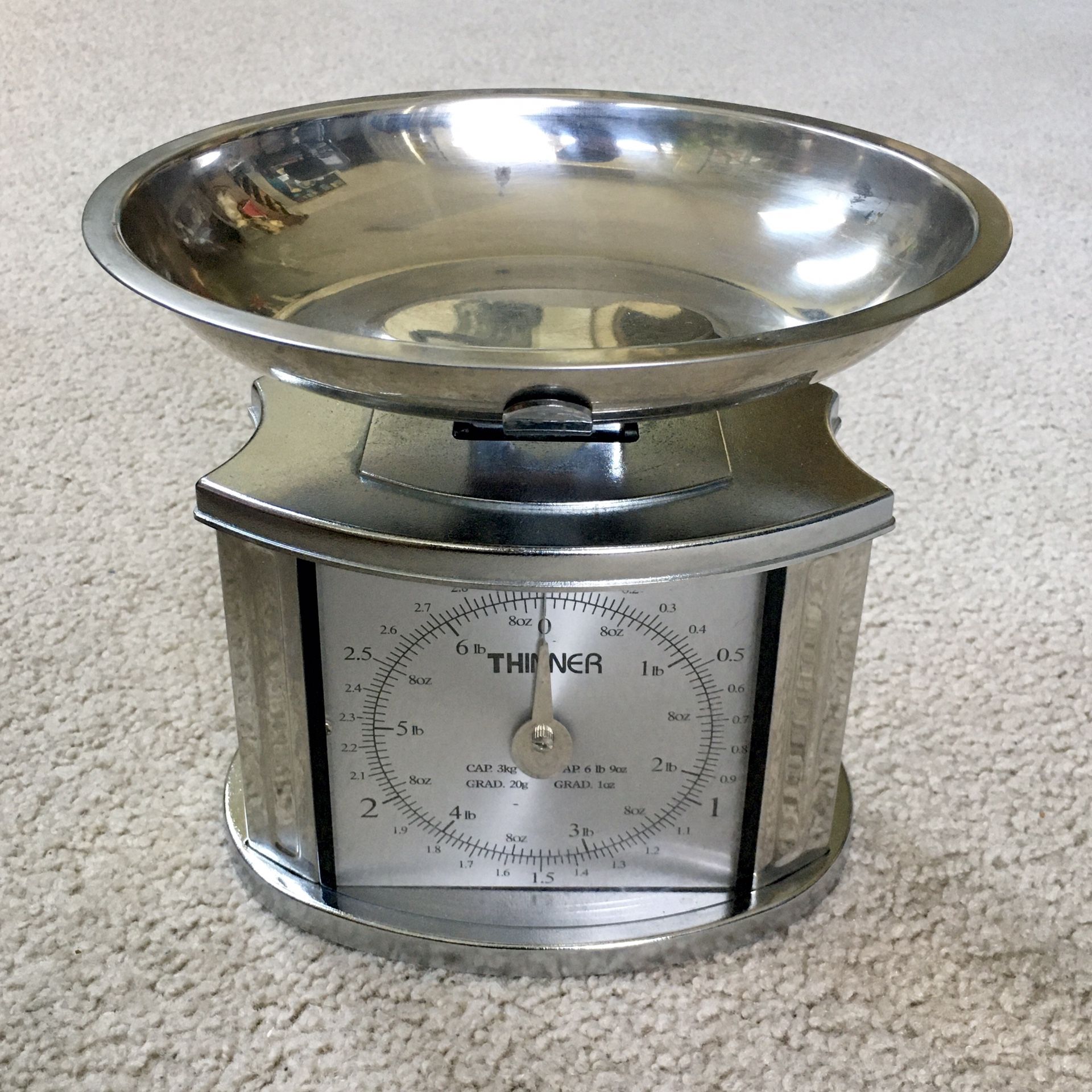 THINNER Mechanical Dial Kitchen Scale 6.5 lbs Capacity - Pounds Ounces Kilograms