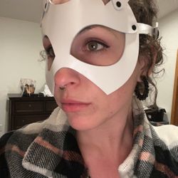White Real Leather Bunny Mask