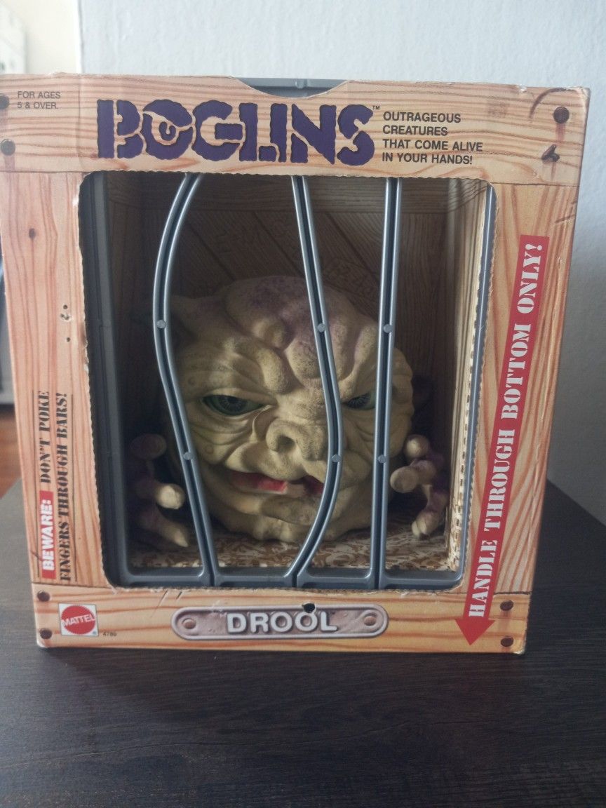 1987 Mattel Bogglins Drool Rubber Hand Puppet In Original Cage Box