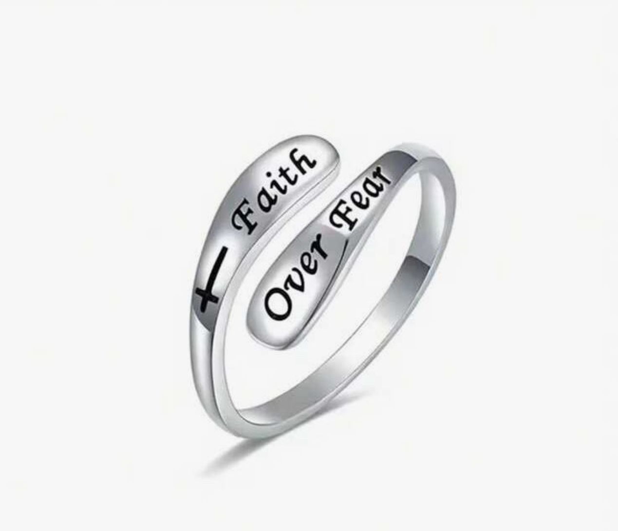 Adjustable Open Ring - "Faith Over Fear" Inspirational Ring,