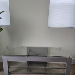 Glass & metal TV stand with shelves 