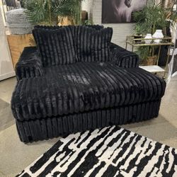 Midnight-Madness Onyx Corduroy Oversized Chaise