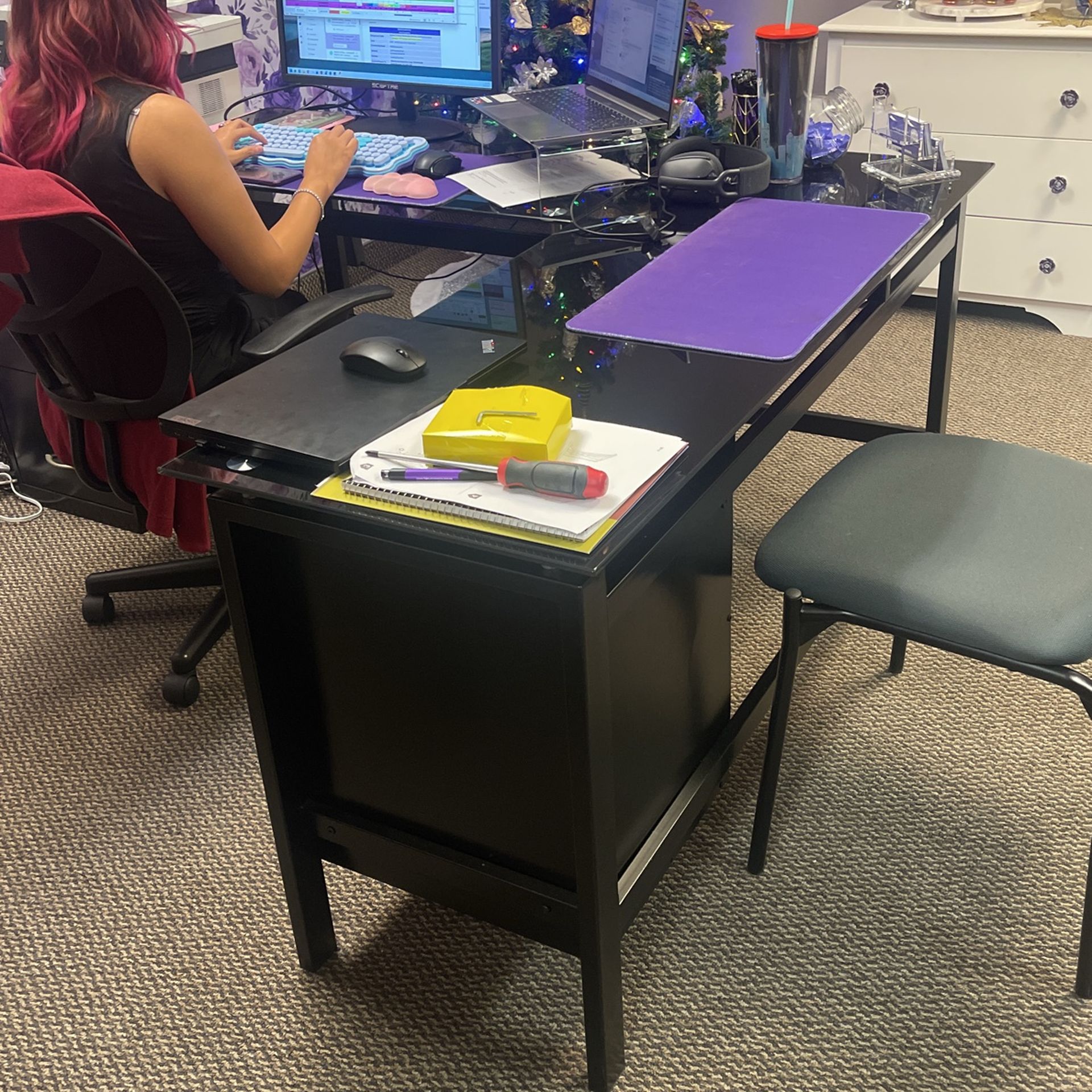 Glass Too Desk L Shape Black