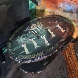 Oriental Coffee Table And 4 Stools/chairs Mother Of Pearl Ornate Design Clawfoot Wood