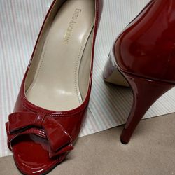 Enzo Angiolini Red Open Toe High Heels With A Bow On The Toe Size 7