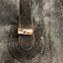 14 Karat, Yellow, Gold, Diamond And Purple Stone Ring