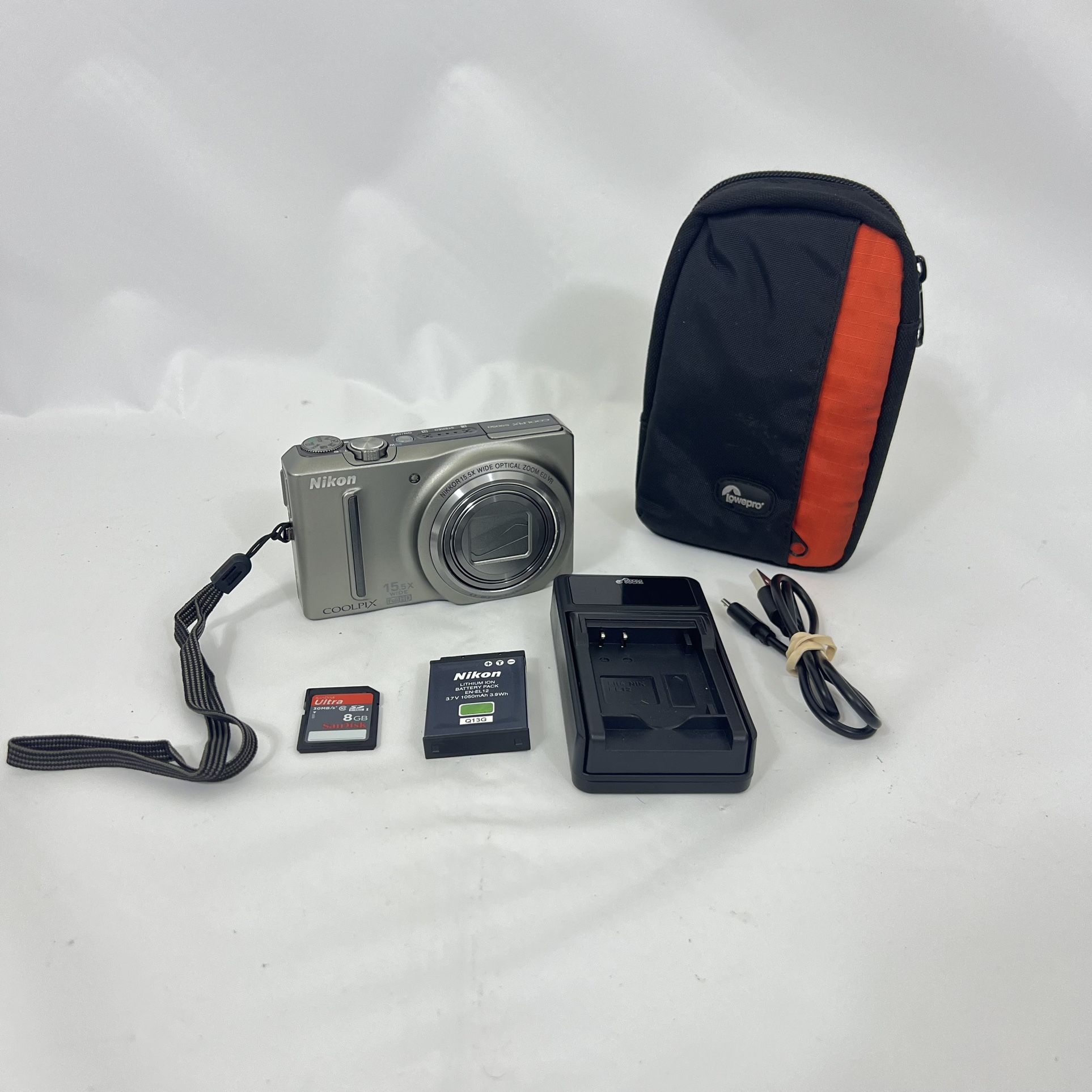 Nikon COOLPIX S9050 15.5x Wide Zoom HD Digital Camera Charger Battery 8GB SD Cas